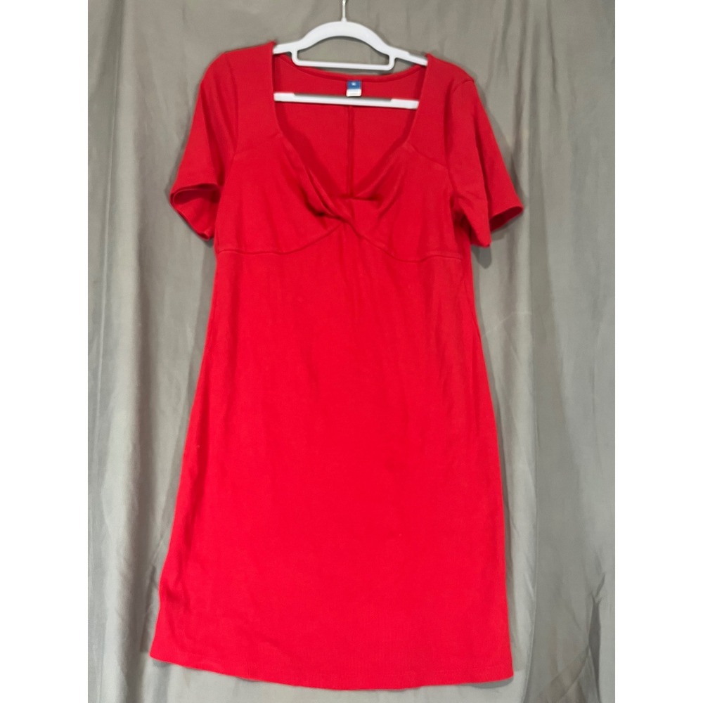 Old Navy Womens XL Red Ribbed Sweetheart Twist Front Short Sleeve Mini Dress